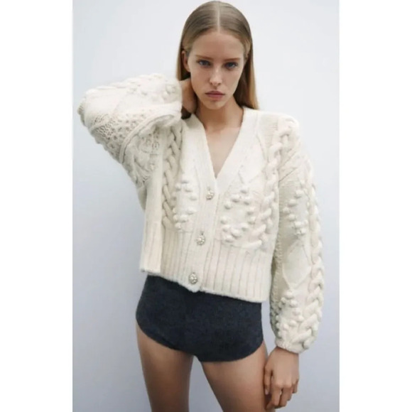 Zara Sweaters - Zara knit cardigan with jewel buttons